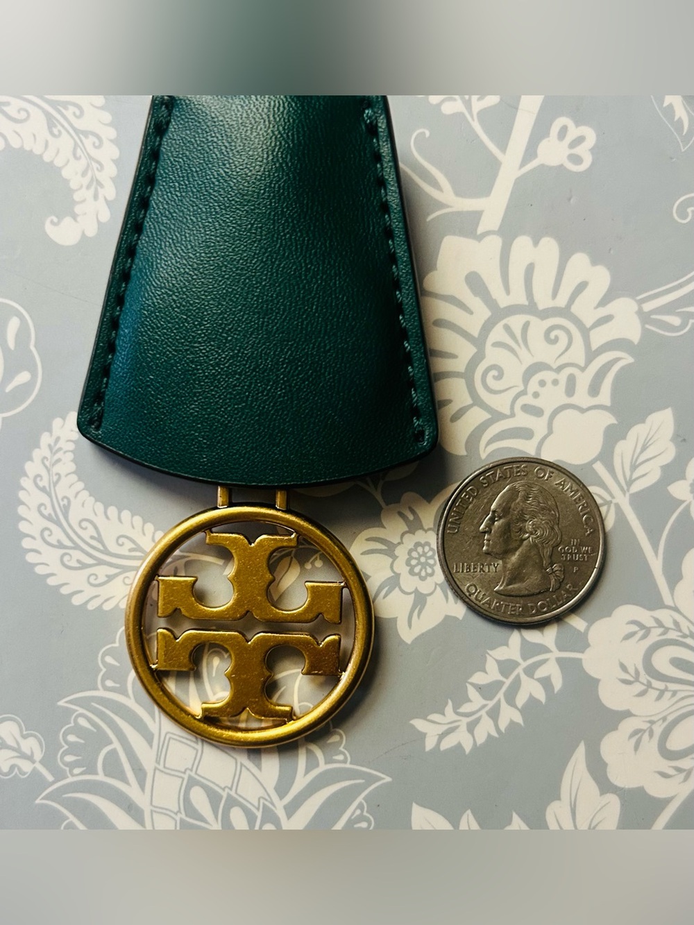 Tory Burch Keychain Bag Charm Green Leather + Gold Logo